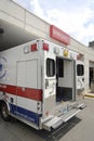 Vertical shot of ambulance at a hospital emergency room entrance in Missouri Royalty Free Stock Photo