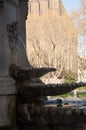 Vertical shot of an ancient fountain in Madrid, Spain