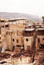 Vertical shot of the ancient medieval Chouara Tannery in the Fez city, Morocco Royalty Free Stock Photo