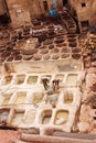 Vertical shot of the ancient medieval Chouara Tannery in the Fez city, Morocco Royalty Free Stock Photo