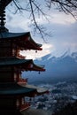 Vertical shot of Arakurayama Sengen Park Fujiyoshida Japan Royalty Free Stock Photo