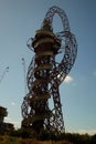 Vertical shot of the ArcelorMittal Orbit located in the Queen Elisabeth Olympic park in London Royalty Free Stock Photo