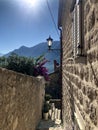 Vertical shot of a backyard alley in Montenegro Royalty Free Stock Photo