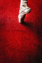 Vertical shot of a ballet shoe on the red carpet Royalty Free Stock Photo