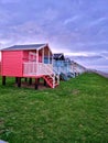 Vertical shot of beach huts at Isle of Sheppey Royalty Free Stock Photo