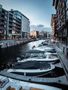 Vertical shot of beautiful boats in Tjuvholmen, Oslo Royalty Free Stock Photo