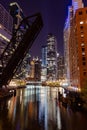 Vertical shot of a beautiful Chicago city at night Royalty Free Stock Photo