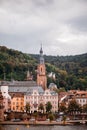 Vertical shot of the beautiful city of Heidelberg with a river and mountains in the background
