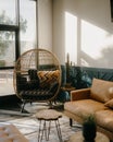 Vertical shot of a beautiful cosy modern interior design with beige furniture