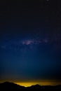 Vertical shot of the beautiful starry sky and the Milky Way over the silhouettes of mountains Royalty Free Stock Photo