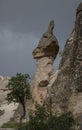 Vertical shot of a beautiful stone formations in Pasabag Valley in Cappadocia, with a stormy sky Royalty Free Stock Photo