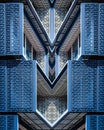 Vertical shot of a beautiful symmetrical blue and white structure