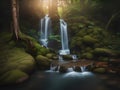 a vertical shot of a beautiful waterfall with a tree on the background