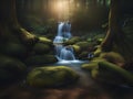 a vertical shot of a beautiful waterfall with a tree on the background