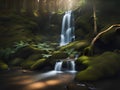 a vertical shot of a beautiful waterfall with a tree on the background