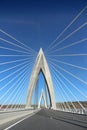 Vertical shot of a beautifully architectured Pont Mohammed VI cable-stayed bridge at daytime