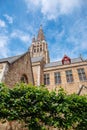 Vertical shot of the bell tower of Church of Our Lady in Bruges, Belgium Royalty Free Stock Photo