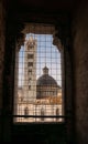 Vertical shot of the bell tower of the Siena cathedral from inside a building, Italy Royalty Free Stock Photo