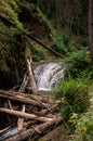 Vertical shot of the Benson Bridge over Multnomah Falls during the day Royalty Free Stock Photo