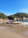 Vertical shot of Black Brook Cove Beach. Cabot Trail in Cape Breton. Nova Scotia, Canada.