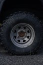 Vertical shot of Black Nissan Patrol tire detail