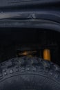 Vertical shot of Black Nissan Patrol tire detail