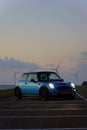 Vertical shot of blue mini cooper s R53 Royalty Free Stock Photo