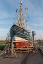 Vertical shot of a boat in Greetsieler Hafen Royalty Free Stock Photo