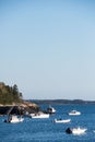 Vertical shot of boats around the Bar Harbor in Maine, USA