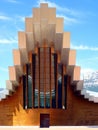 Vertical shot of the bodega ysios under blue sky in Spain