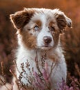 Vertical shot of a Border Collie dog in a lavender field Royalty Free Stock Photo