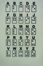 Vertical shot of braille alphabet on white surface Royalty Free Stock Photo