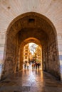 Vertical shot of a bricked arch in an old part of an urban city on a sunny day Royalty Free Stock Photo