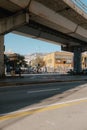 Vertical shot of the bridge in the street. Genoa, Italy showcasing the everyday life of the city