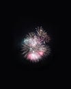Vertical shot of the bright fireworks in the dark sky. Canada Day fireworks 2021.