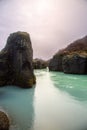 Vertical shot of Bruarhlod Canyon of the Hvita river in Iceland on a cloudy day Royalty Free Stock Photo