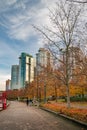 Vertical shot of the buildings near the Coal Harbour seawall in Vancouver, Canada Royalty Free Stock Photo