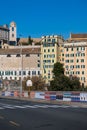 Vertical shot of the buildings in the street. Genoa, Italy showcasing the everyday life of the city