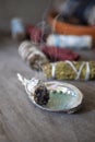 Vertical shot of a bundle of dried sage herb.