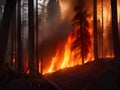 a vertical shot of a burning fire in the forest with trees