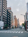 Vertical shot of the busy streets during sunset in Tokyo, Japan Royalty Free Stock Photo