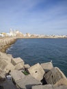 Vertical shot of Cadiz Cathedral on the coastline in Cadiz Spain