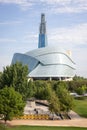 Vertical shot of the Canadian Museum for Human Rights near The Forks in Winnipeg, Manitoba, Canada.