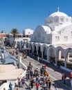 Vertical shot of Candlemas Holy Orthodox Metropolitan Cathedral located on Santorini isle, Greece Royalty Free Stock Photo