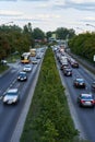 Vertical shot of cars speed driving on a highway in Warsaw, Poland