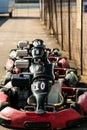 Vertical shot of carting cars parked by the racing track Royalty Free Stock Photo