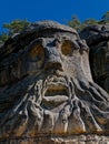 Vertical shot of the carved Devil\'s heads in Melnik, Czech Republic