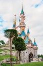 Vertical shot of the castle of Sleeping beauty in Disneyland, Paris, France