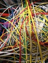 Vertical shot of chaotic, colorful cables