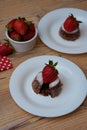 Vertical shot of choco lava cake with strawberry